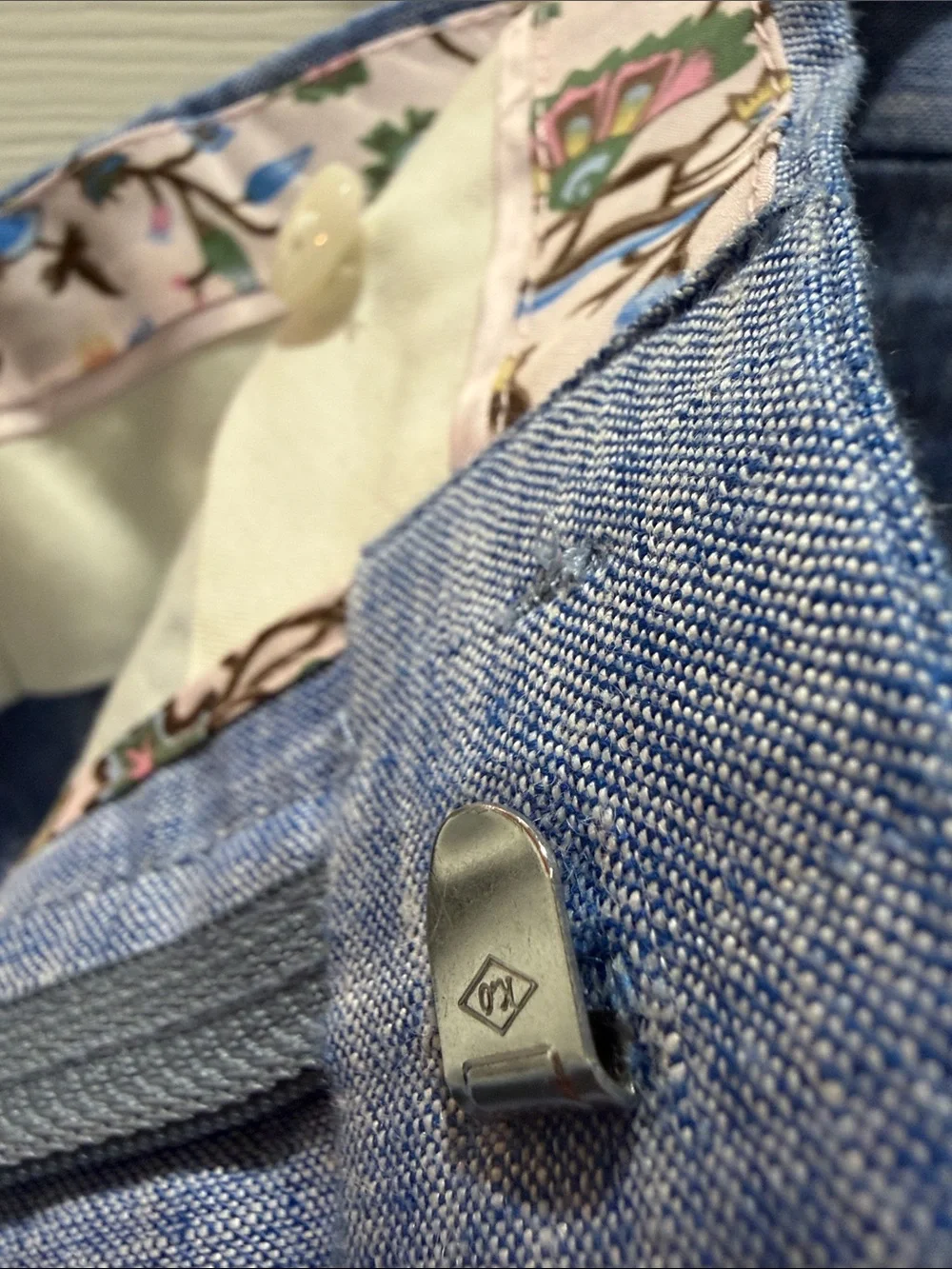 TALLIA linen Light Blue Chinos with Cream Piping